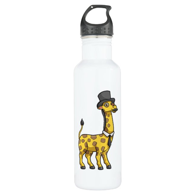 Giraffe as Gentleman with Hat, Tie and Mustache 710 Ml Water Bottle (Front)