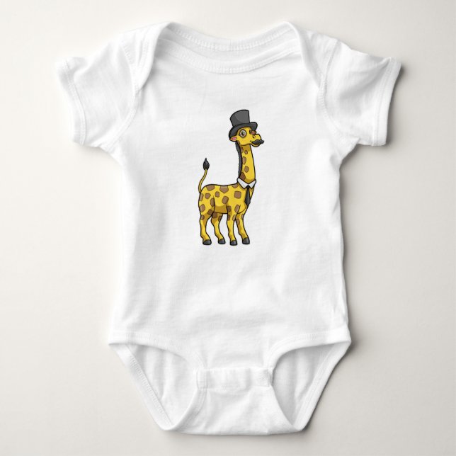 Giraffe as Gentleman with Hat, Tie and Mustache Baby Bodysuit (Front)