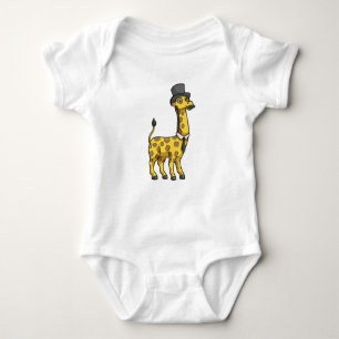 Giraffe as Gentleman with Hat, Tie and Mustache Baby Bodysuit