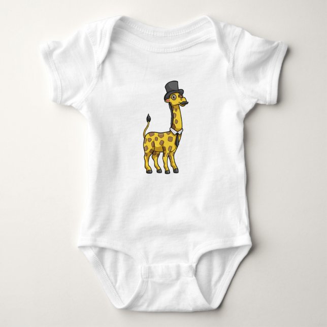 Giraffe as Gentleman with Hat, Tie and Mustache Baby Bodysuit (Front)