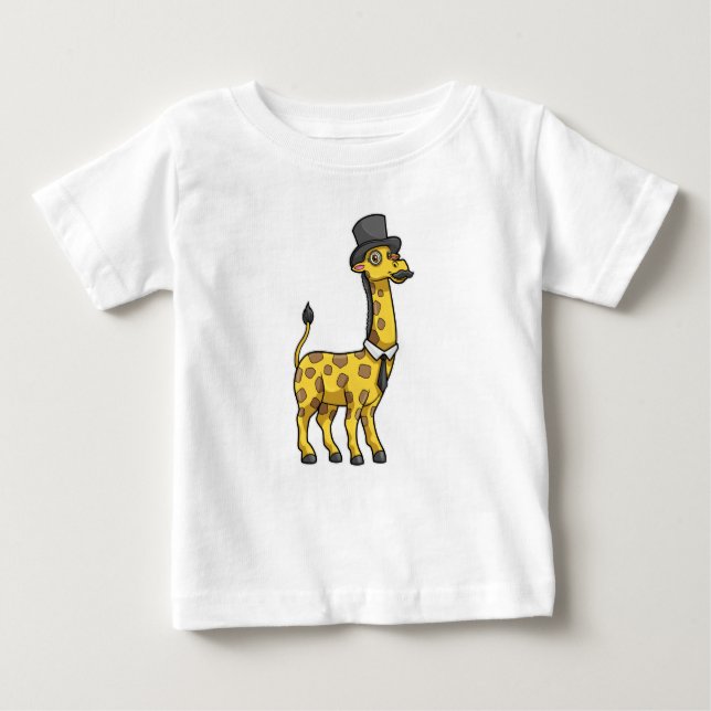 Giraffe as Gentleman with Hat, Tie and Mustache Baby T-Shirt (Front)