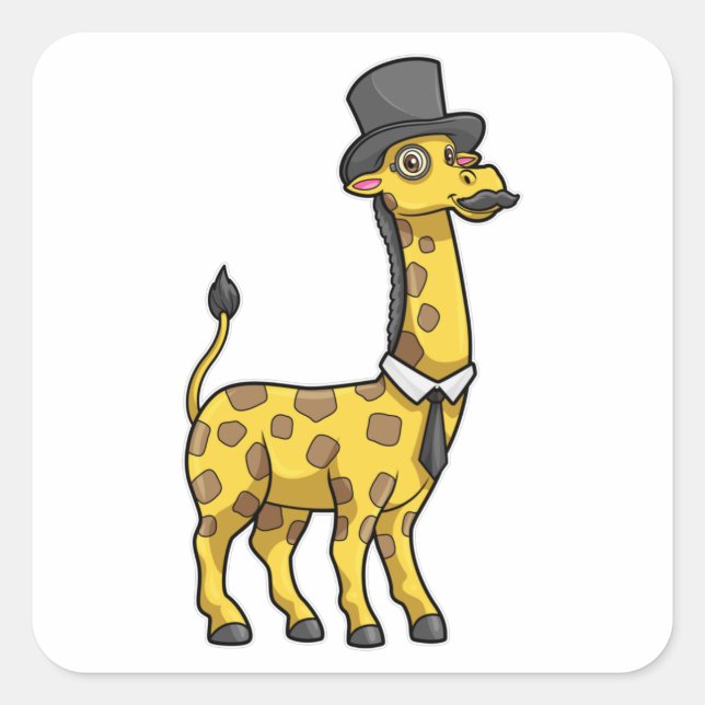 Giraffe as Gentleman with Hat, Tie and Mustache Square Sticker (Front)