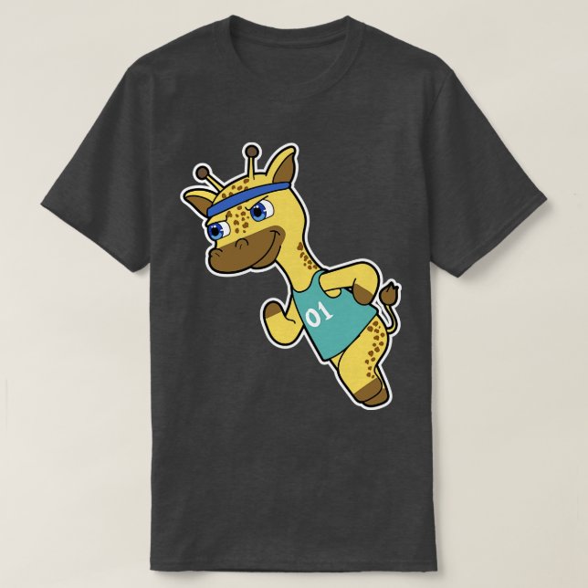 Giraffe as Jogger at Running with Head T-Shirt (Design Front)