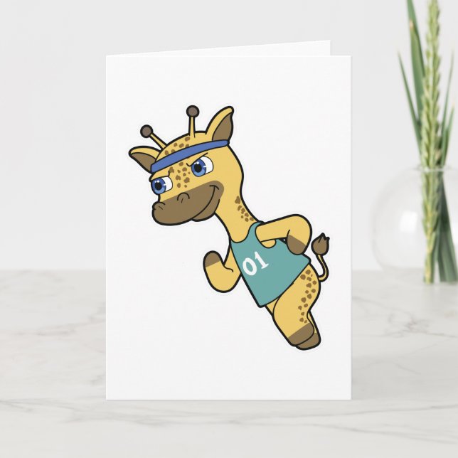 Giraffe as Jogger at Running with Headband Card (Front)