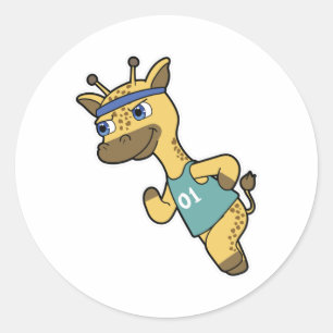 Giraffe as Jogger at Running with Headband Classic Round Sticker