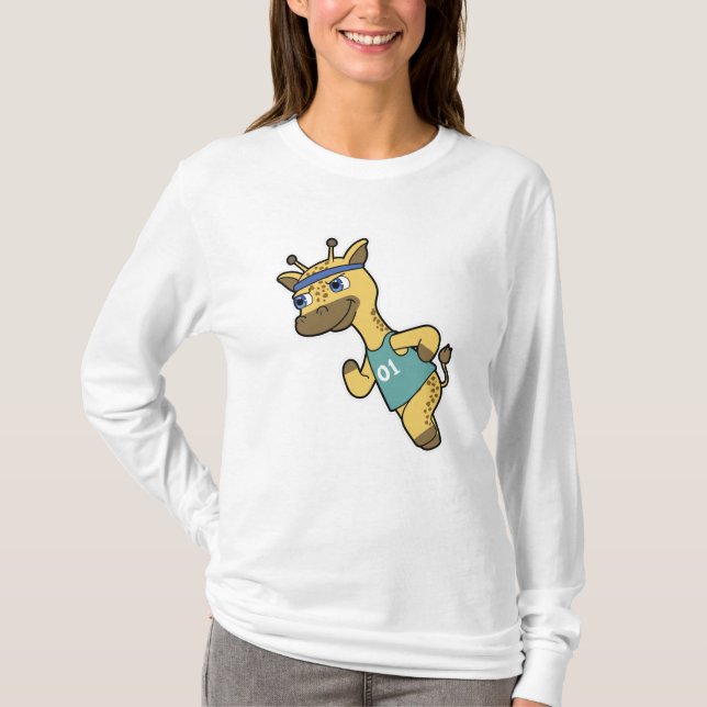 Giraffe as Jogger at Running with Headband T-Shirt (Front)