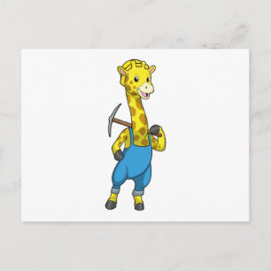Giraffe as Miner with Pickaxe Postcard