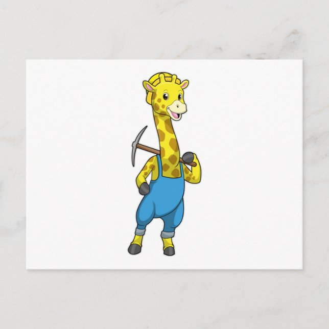 Giraffe as Miner with Pickaxe Postcard (Front)
