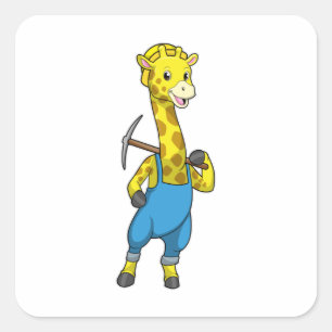 Giraffe as Miner with Pickaxe Square Sticker