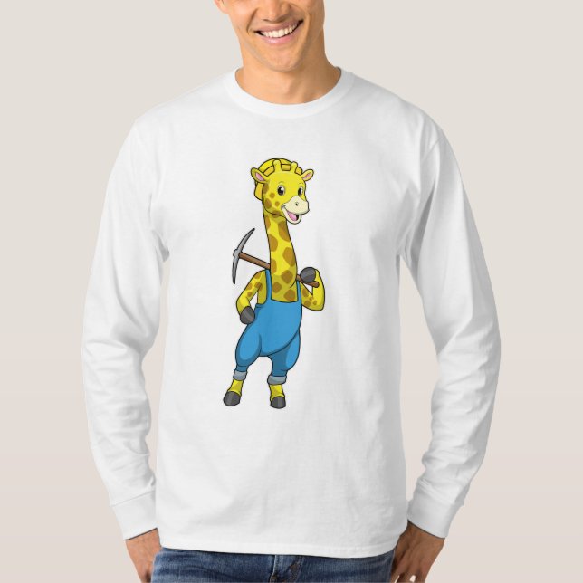 Giraffe as Miner with Pickaxe T-Shirt (Front)