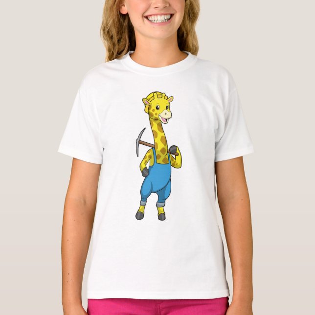Giraffe as Miner with Pickaxe T-Shirt (Front)