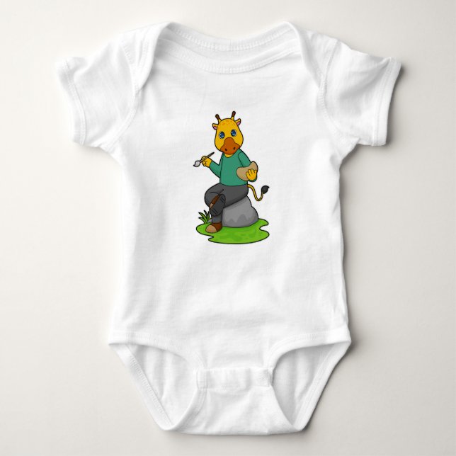 Giraffe as Painter with Paint brush Baby Bodysuit (Front)