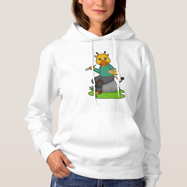 Giraffe as Painter with Paint brush Hoodie (Front)