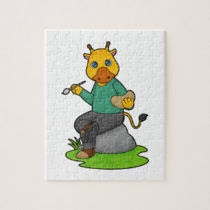 Giraffe as Painter with Paint brush Jigsaw Puzzle