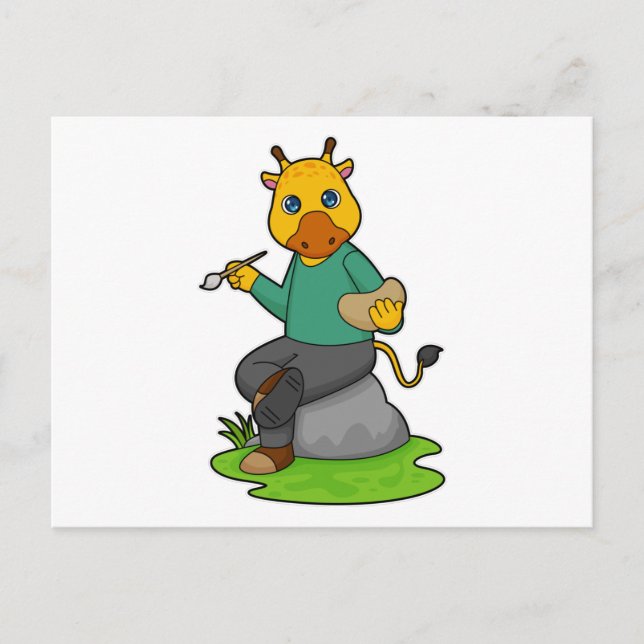 Giraffe as Painter with Paint brush Postcard (Front)