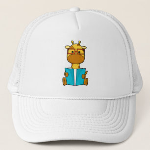 Giraffe as Student with Glasses & Book Trucker Hat