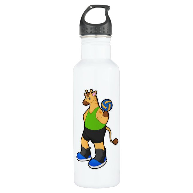 Giraffe as Volleyball player with Volleyball 710 Ml Water Bottle (Front)