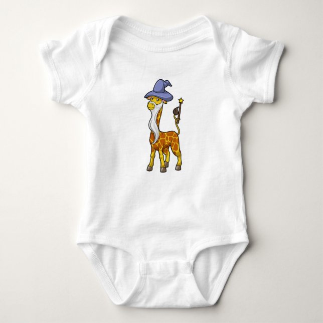 Giraffe as Wizard with Magic wand & Hat Baby Bodysuit (Front)
