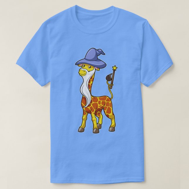 Giraffe As Wizard With Magic Wand  Hat  T-Shirt (Design Front)