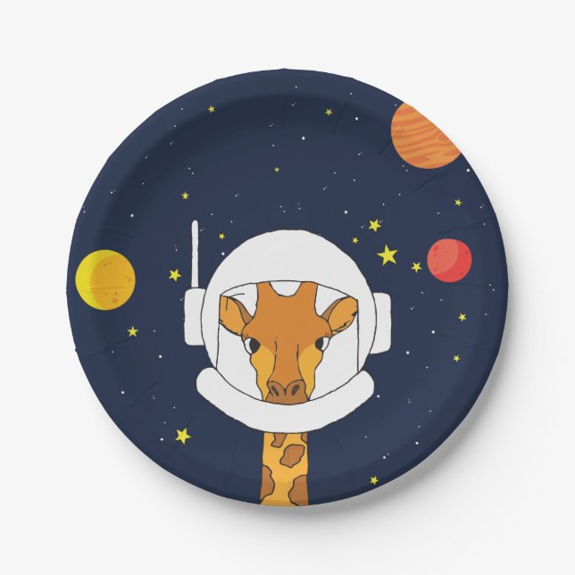 Giraffe Astronaut Animal With Space Helmet Clipart Paper Plate (Front)