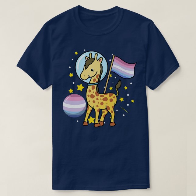 Giraffe Astronaut Bigender Pride  T-Shirt (Design Front)