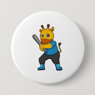Giraffe at Baseball with Baseball bat 7.5 Cm Round Badge