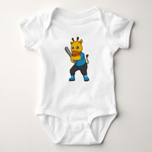 Giraffe at Baseball with Baseball bat Baby Bodysuit