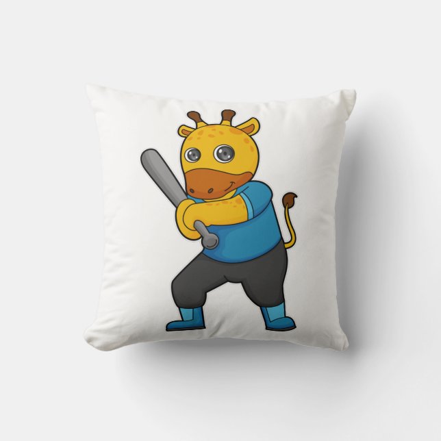 Giraffe at Baseball  with Baseball bat Cushion (Front)