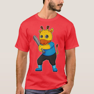 Giraffe at Baseball with Baseball bat T-Shirt
