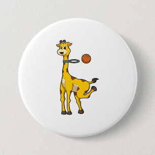 Giraffe at Basketball with Basketball hoop 7.5 Cm Round Badge