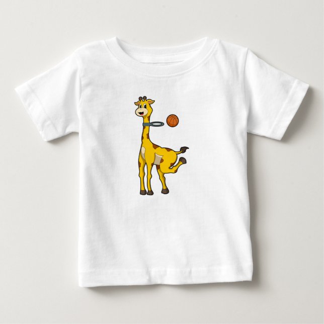 Giraffe at Basketball with Basketball hoop Baby T-Shirt (Front)