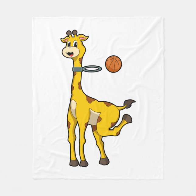 Giraffe at Basketball with Basketball hoop Fleece Blanket (Front)