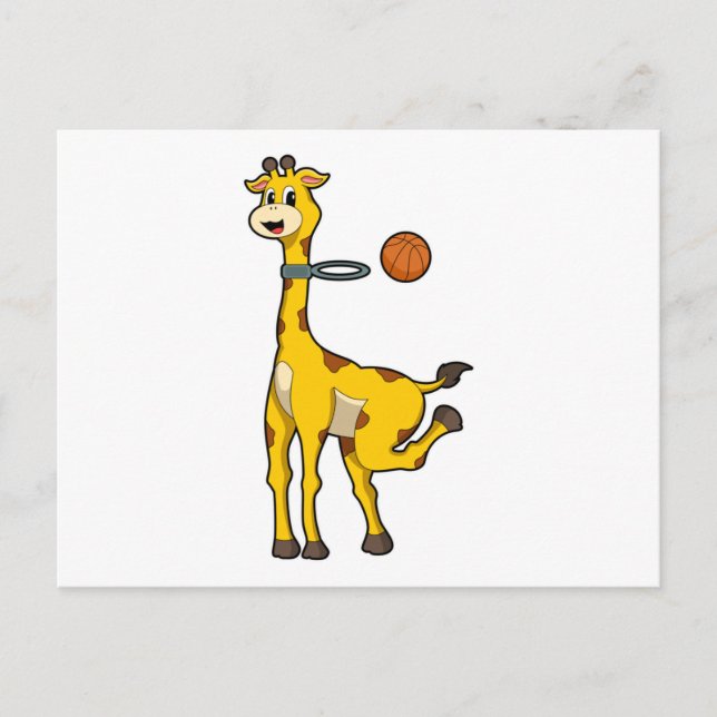 Giraffe at Basketball with Basketball hoop Postcard (Front)