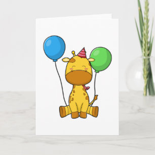 Giraffe at Birthday with Balloons Card