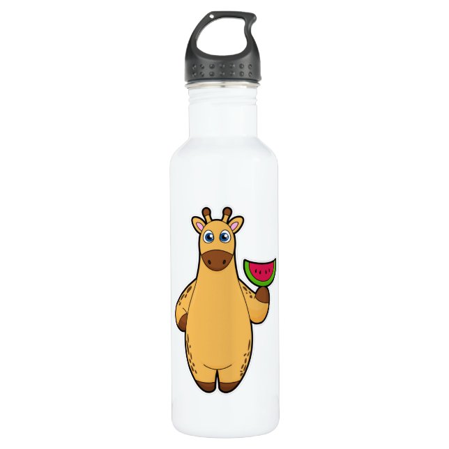 Giraffe at Eating with Watermelon 710 Ml Water Bottle (Front)