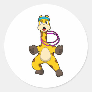 Giraffe at Fitness with Swing ring Classic Round Sticker