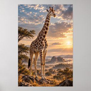 Giraffe at Golden Sunset Savanna Wildlife Wall Art