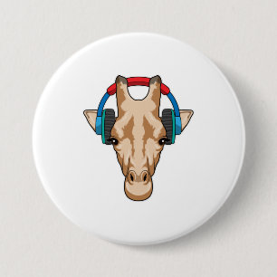 Giraffe at Music with Headphone 7.5 Cm Round Badge