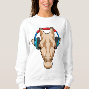 Giraffe at Music with Headphone Sweatshirt