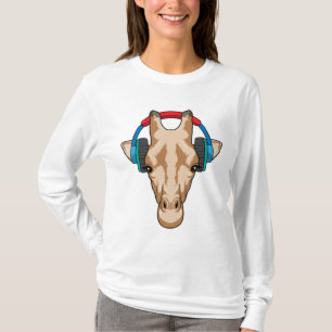 Giraffe at Music with Headphone T-Shirt