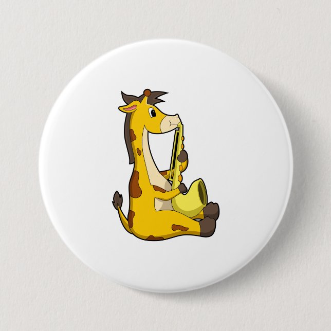 Giraffe at Music with Saxophone.PNG 7.5 Cm Round Badge (Front)
