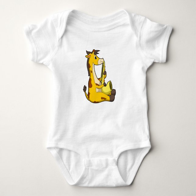 Giraffe at Music with Saxophone.PNG Baby Bodysuit (Front)