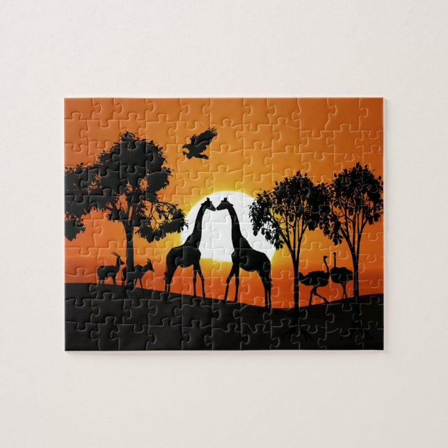 Giraffe at sunset jigsaw puzzle (Horizontal)