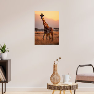 Giraffe at Sunset – Wildlife Illustration Poster