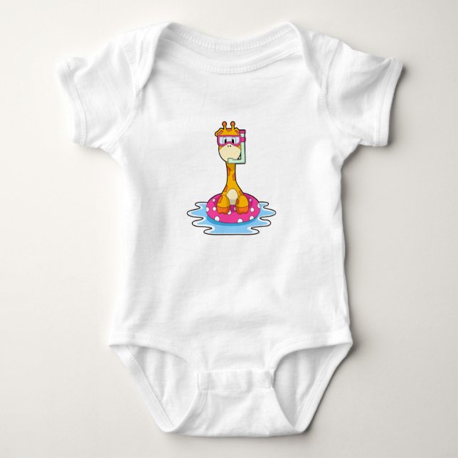 Giraffe at Swimming with Snorkel Baby Bodysuit (Front)