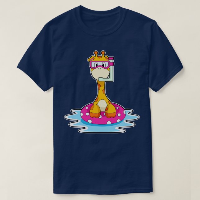Giraffe at Swimming with Snorkel T-Shirt (Design Front)