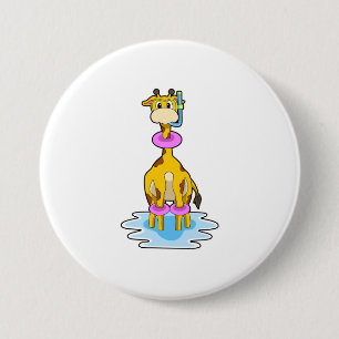 Giraffe at Swimming with Swim ring 7.5 Cm Round Badge