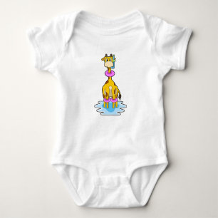 Giraffe at Swimming with Swim ring Baby Bodysuit