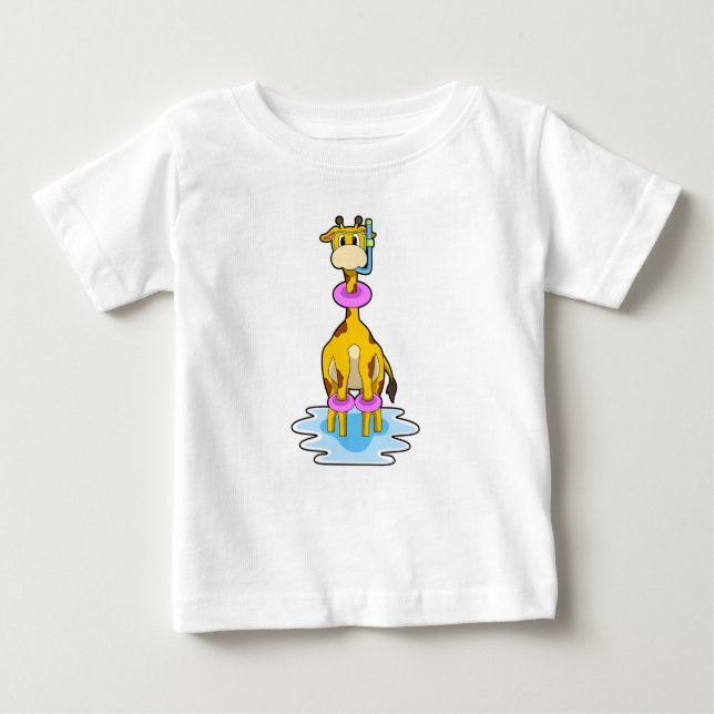 Giraffe at Swimming with Swim ring Baby T-Shirt (Front)