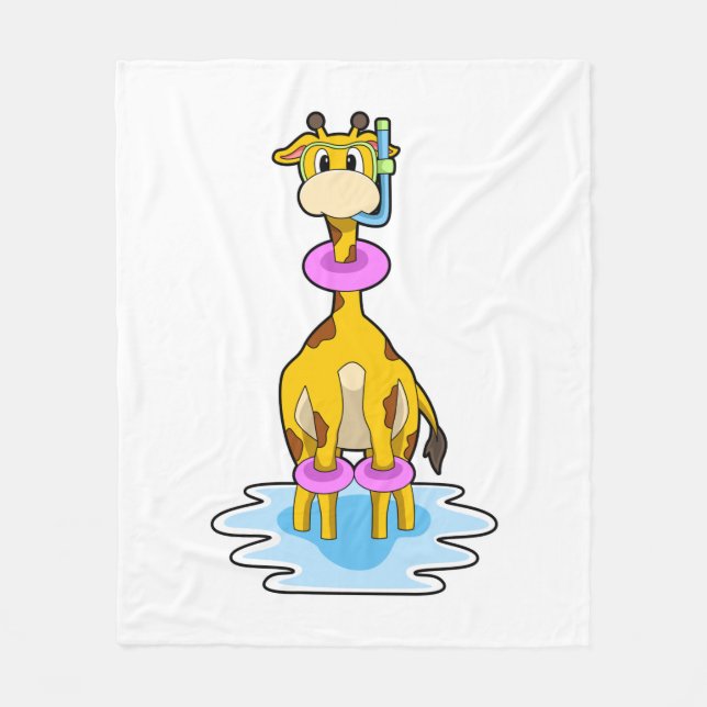 Giraffe at Swimming with Swim ring Fleece Blanket (Front)